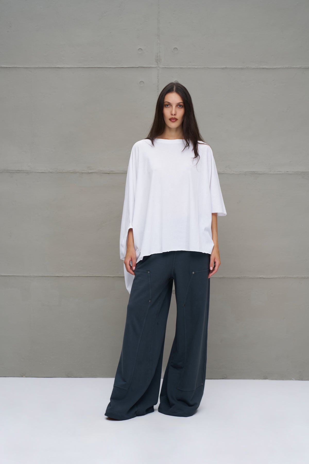 White Asymmetric Oversized T-shirt 18043