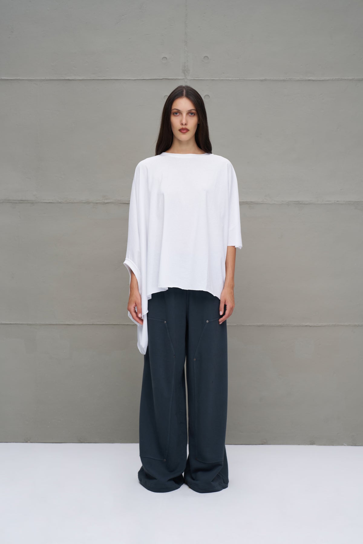 White Asymmetric Oversized T-shirt 18043