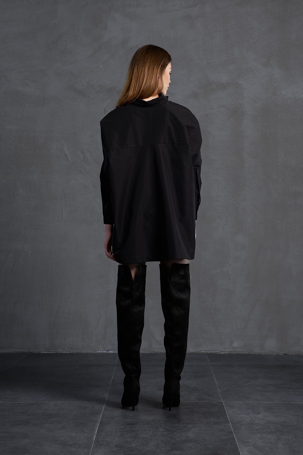 Black Asymmetric Oversize Poplin Shirt 18049