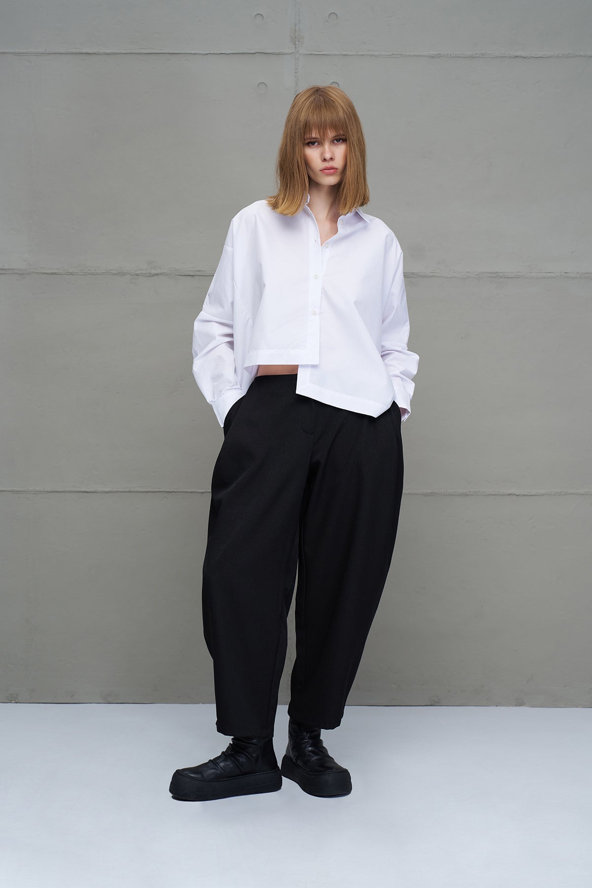White Asymmetric Oversize Poplin Shirt 18049