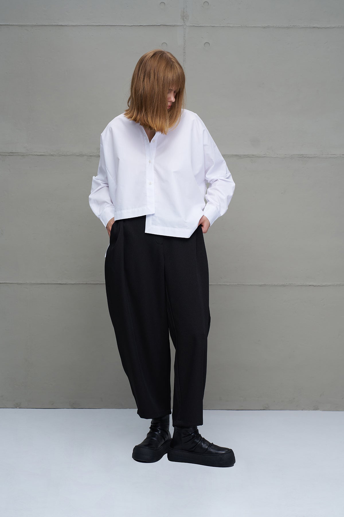 White Asymmetric Oversize Poplin Shirt 18049