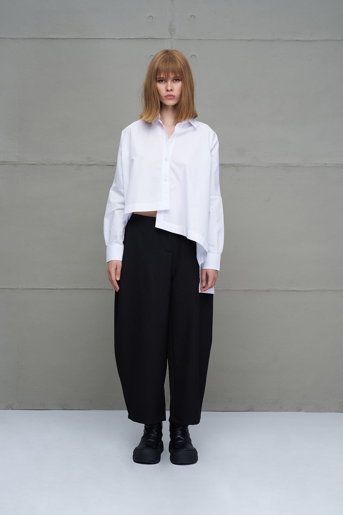 White Asymmetric Oversize Poplin Shirt 18049