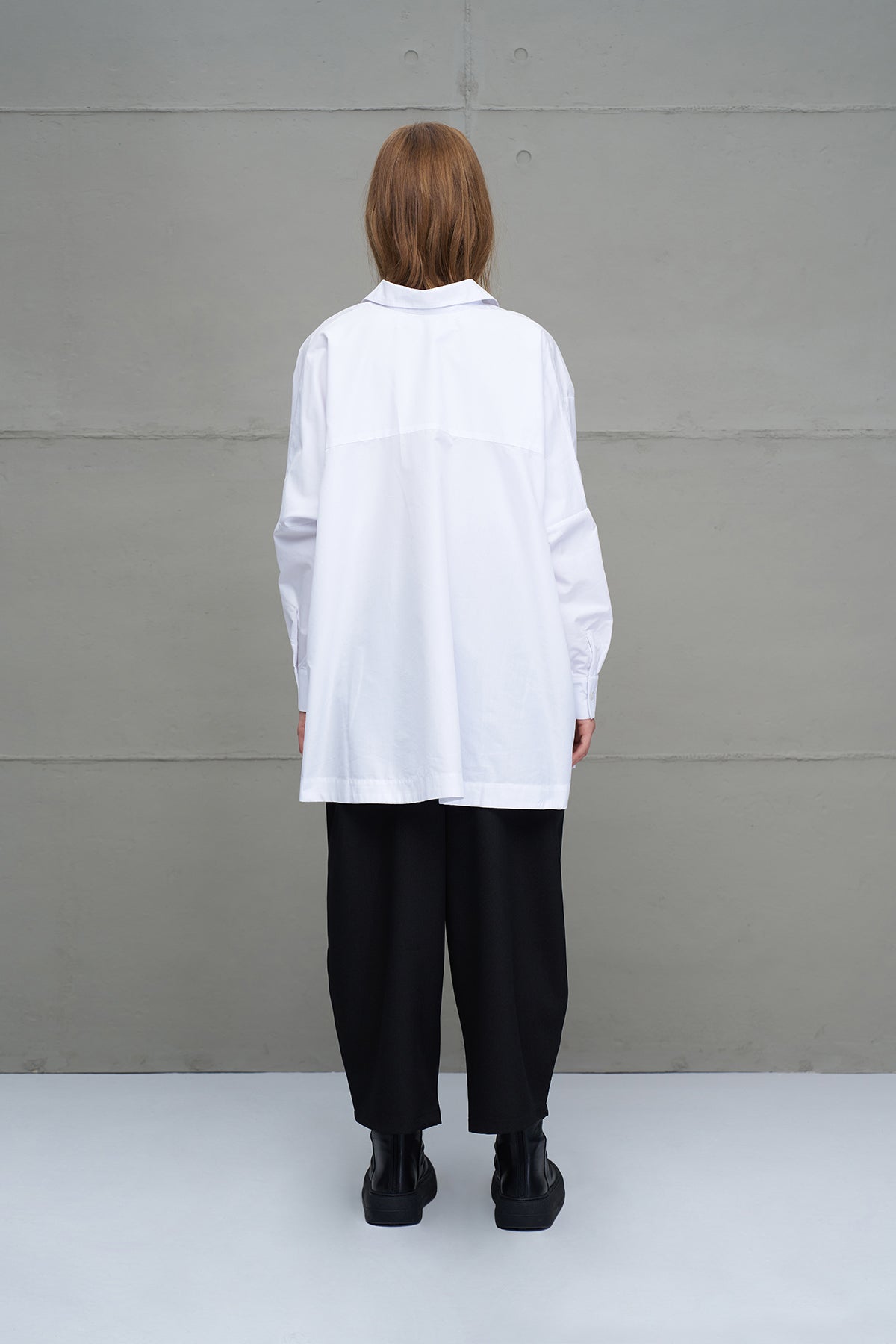 White Asymmetric Oversize Poplin Shirt 18049
