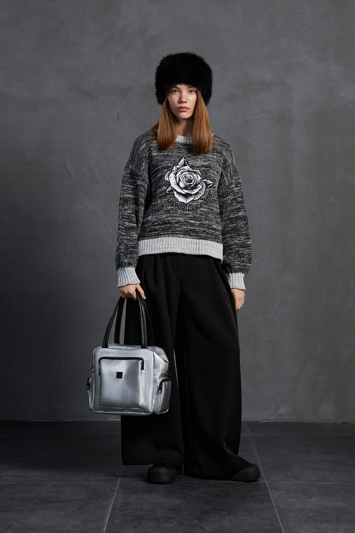 Black White Oversize Knit Sweater 18054