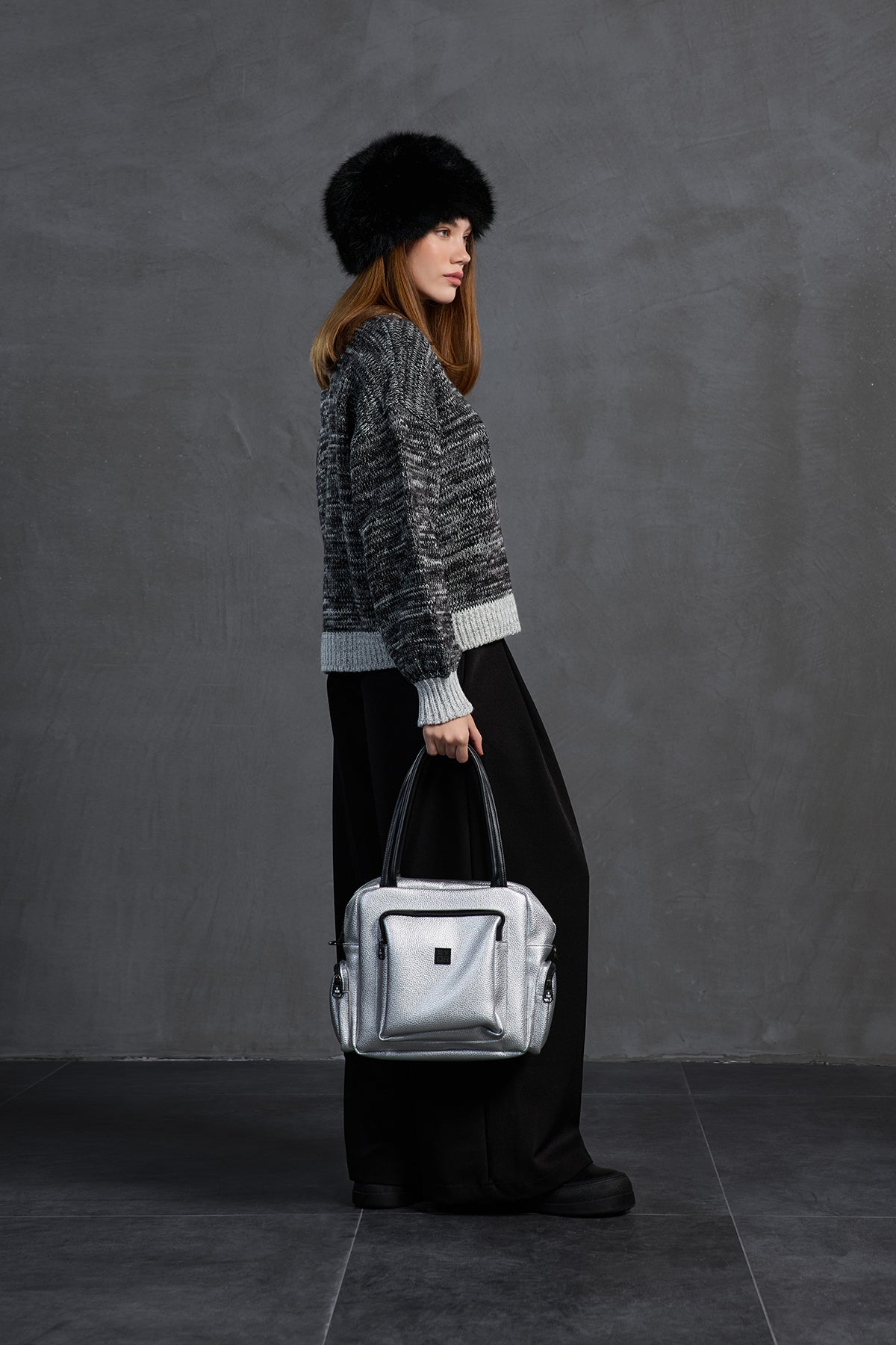 Black White Oversize Knit Sweater 18054