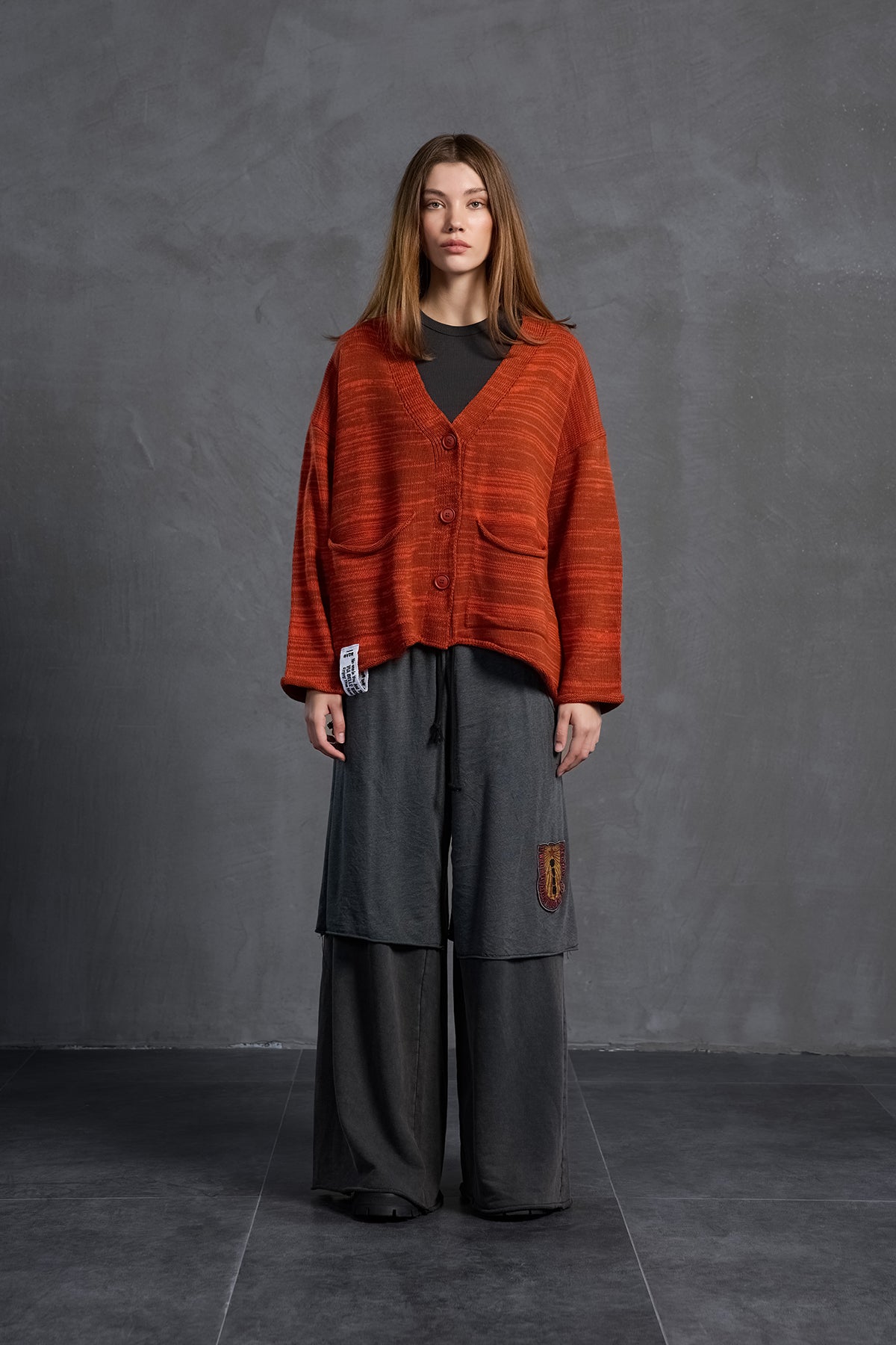 Brown Orange Slogan Oversized Knit Cardigan 18062