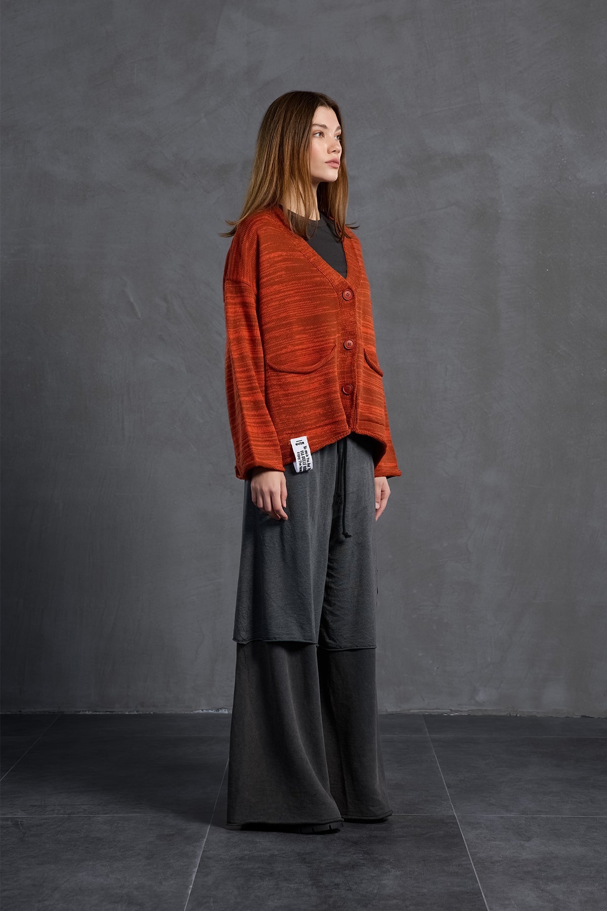 Brown Orange Slogan Oversized Knit Cardigan 18062