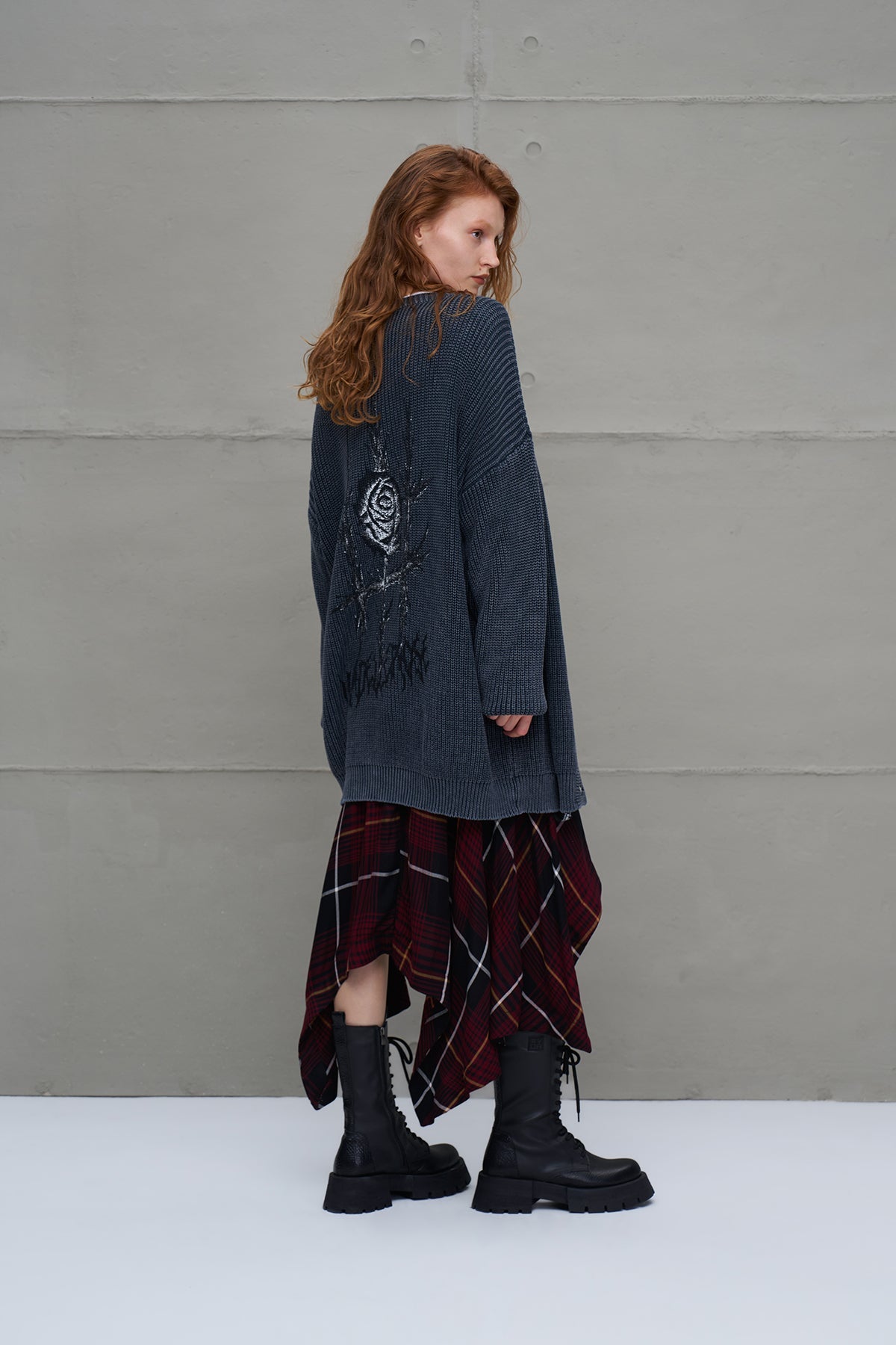 Anthracite Back Patterned Oversize Knit Cardigan 18074