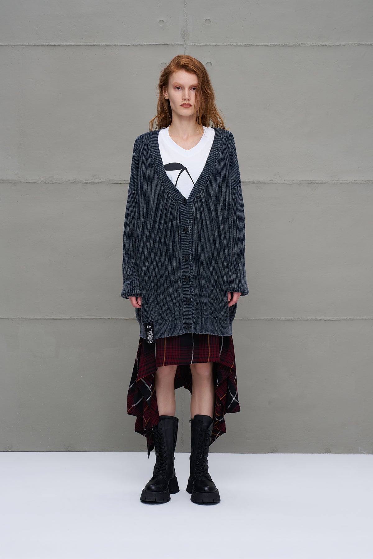 Anthracite Back Patterned Oversize Knit Cardigan 18074