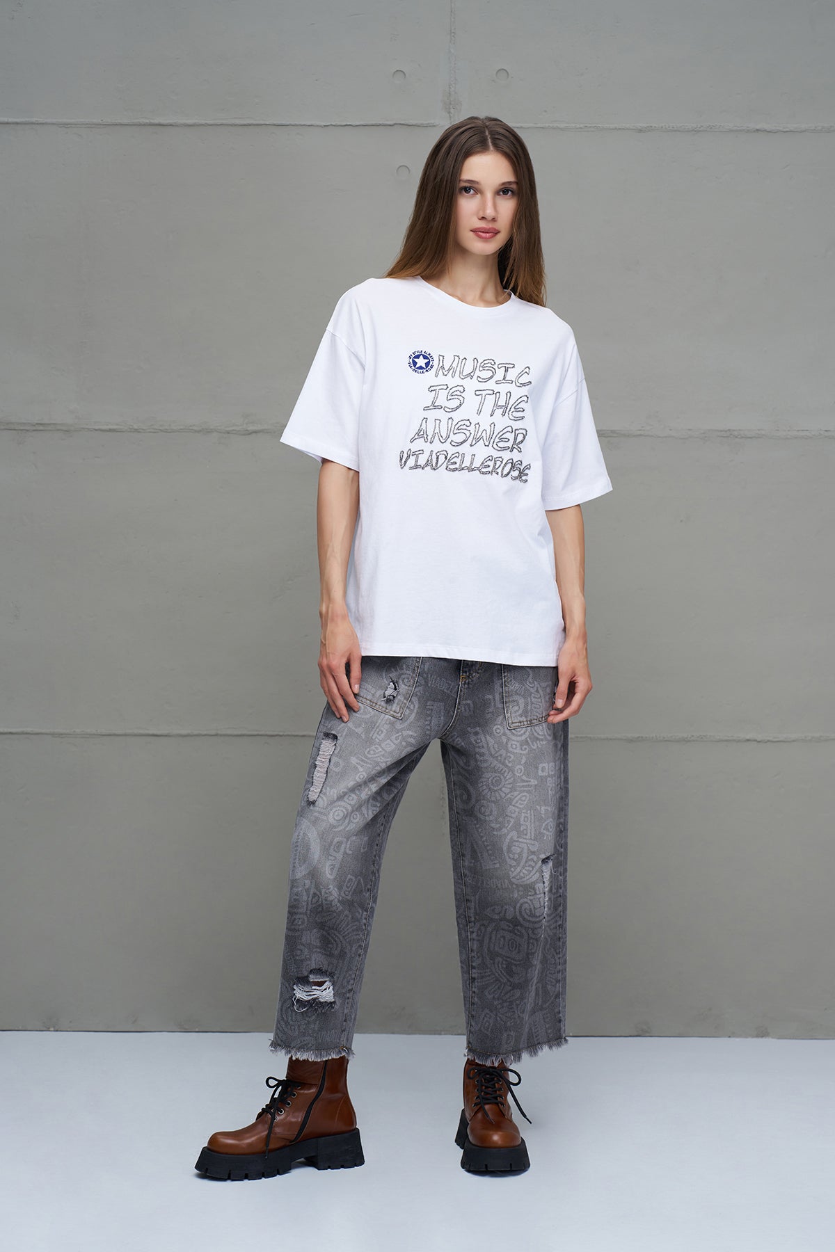 Grey Distressed Denim Trousers 18099