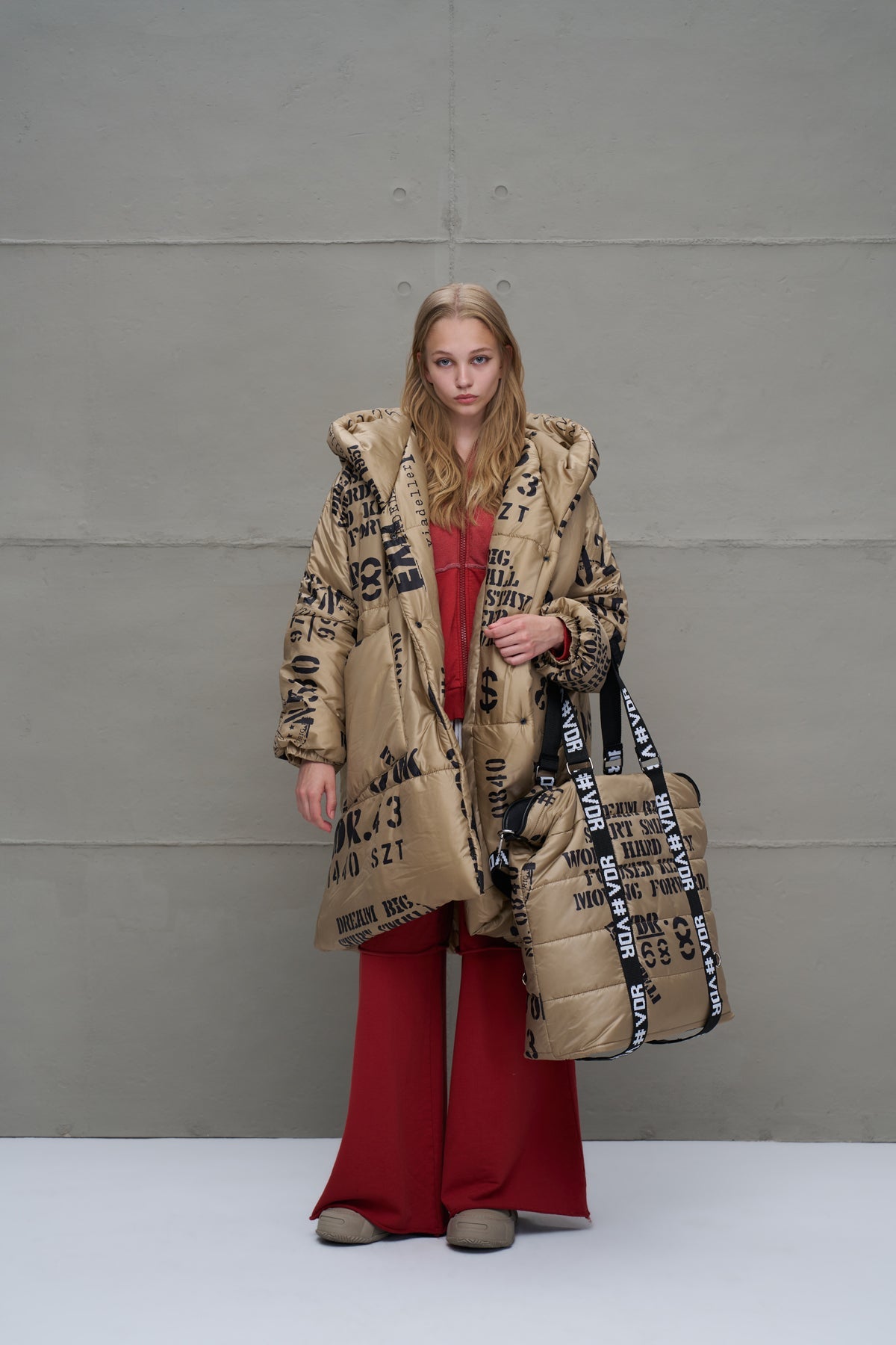 Beige Patterned Long Oversized Coat 18137