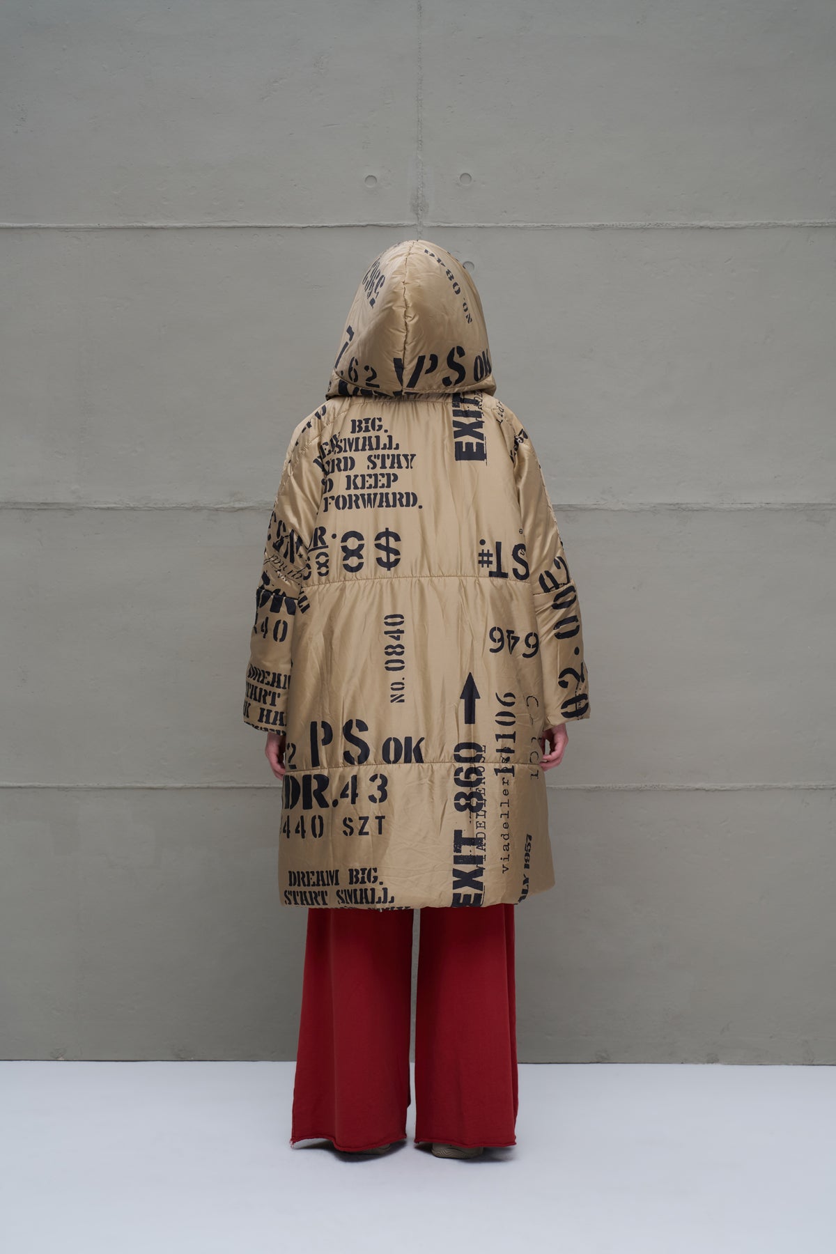 Beige Patterned Long Oversized Coat 18137