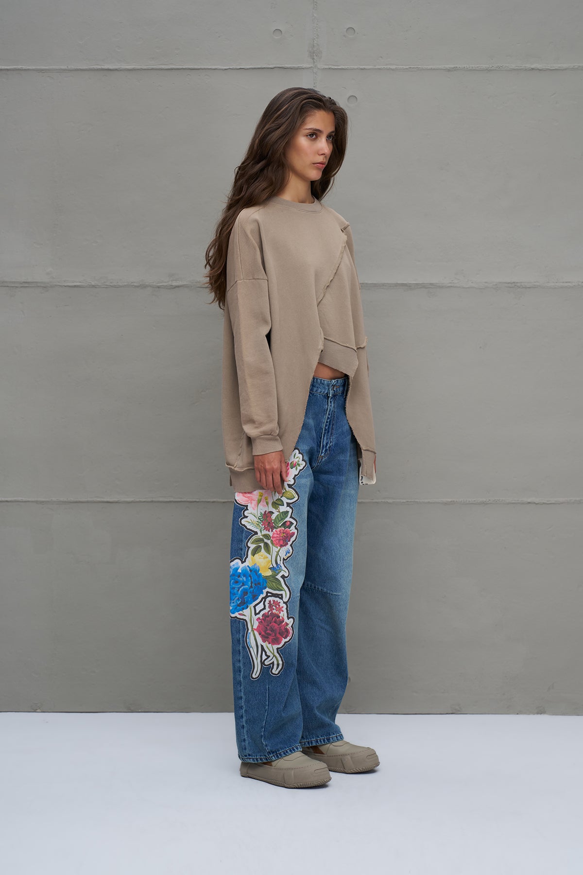 Beige Floral Oversize Sweatshirt 18157