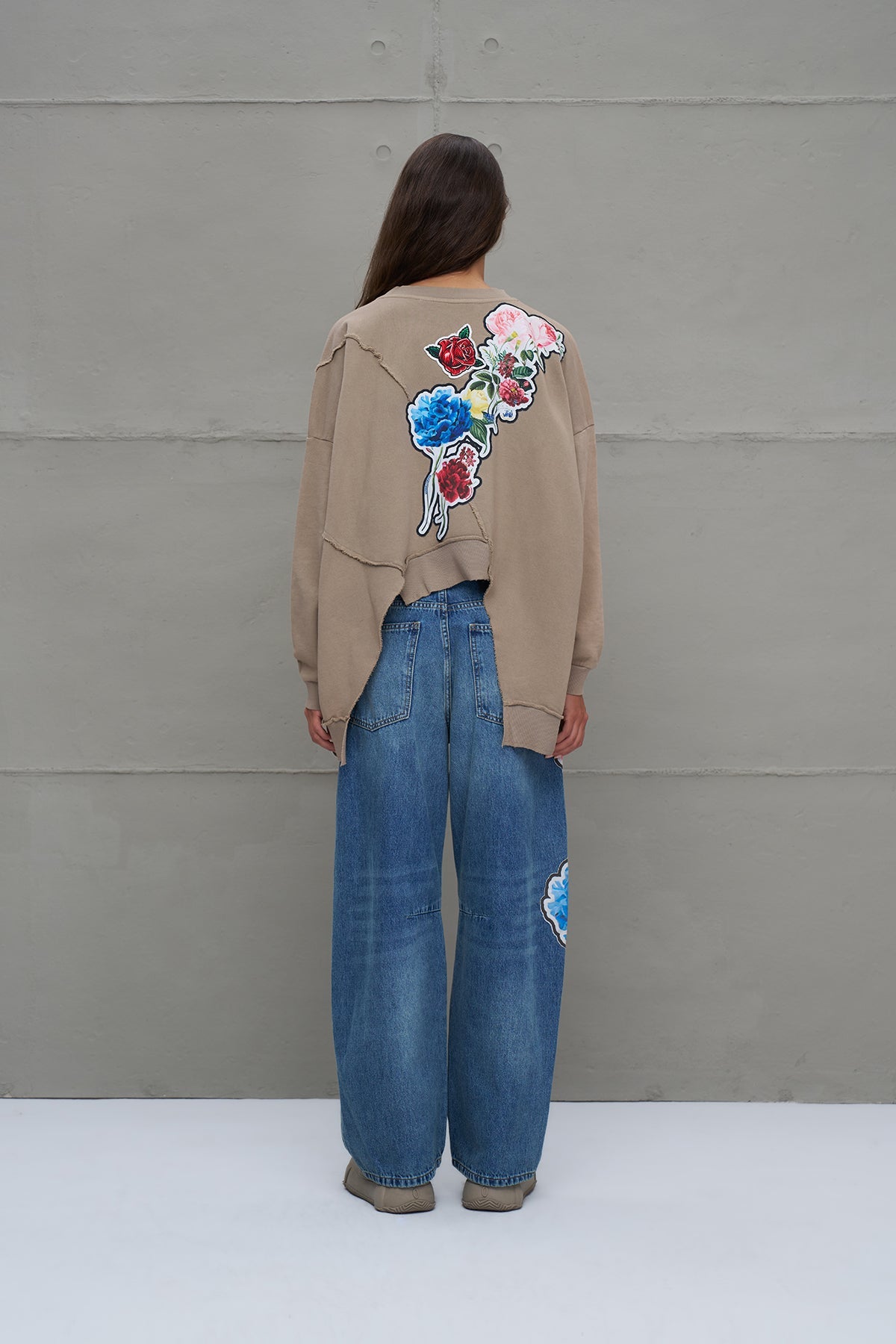 Beige Floral Oversize Sweatshirt 18157