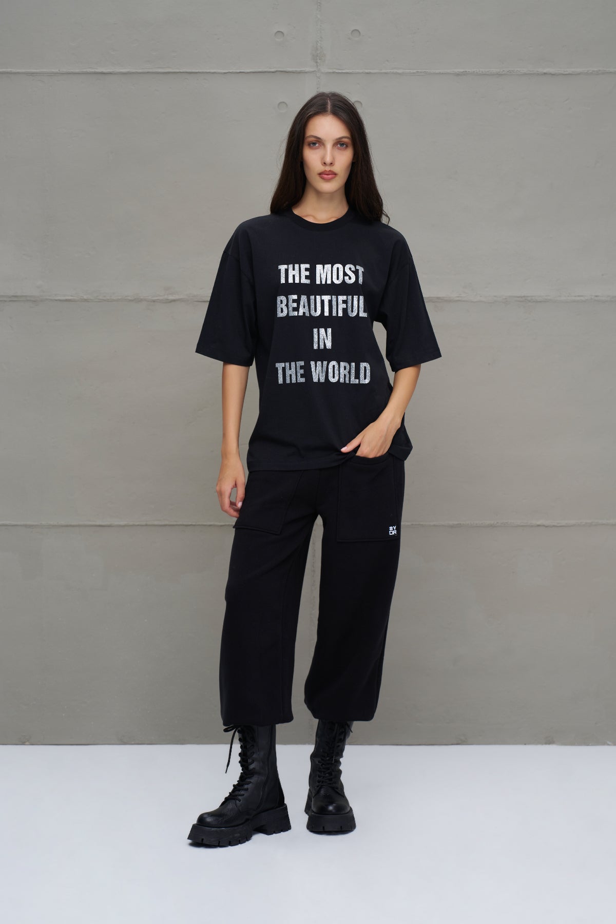 Black Slogan-print Oversized T-shirt 18169