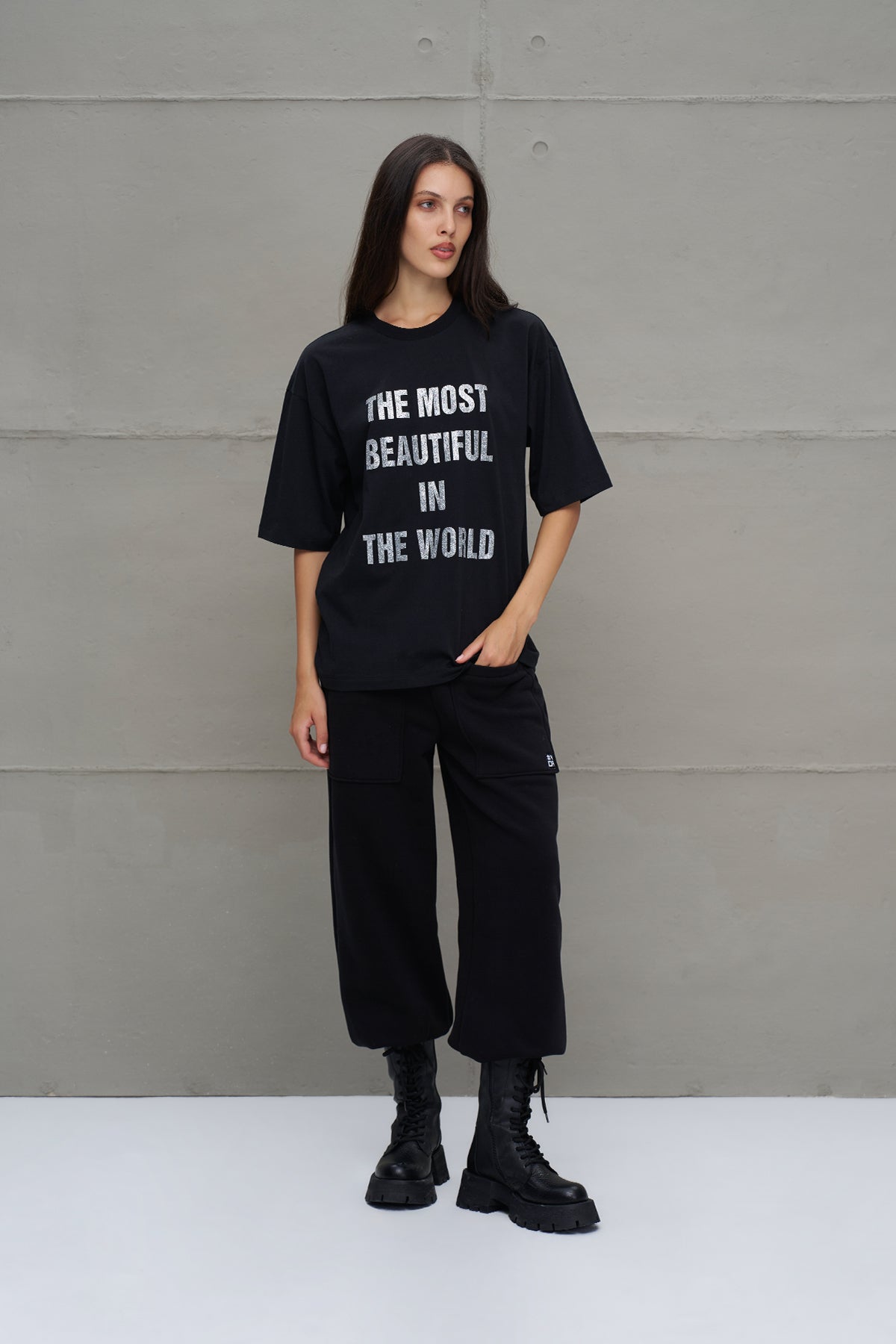 Black Slogan-print Oversized T-shirt 18169