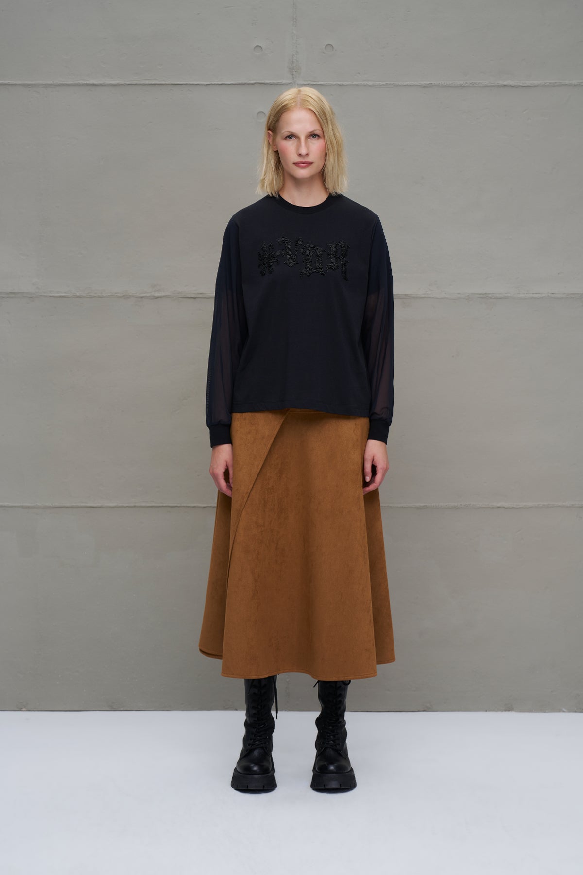 Black Tulle Sleeve T-shirt 18176