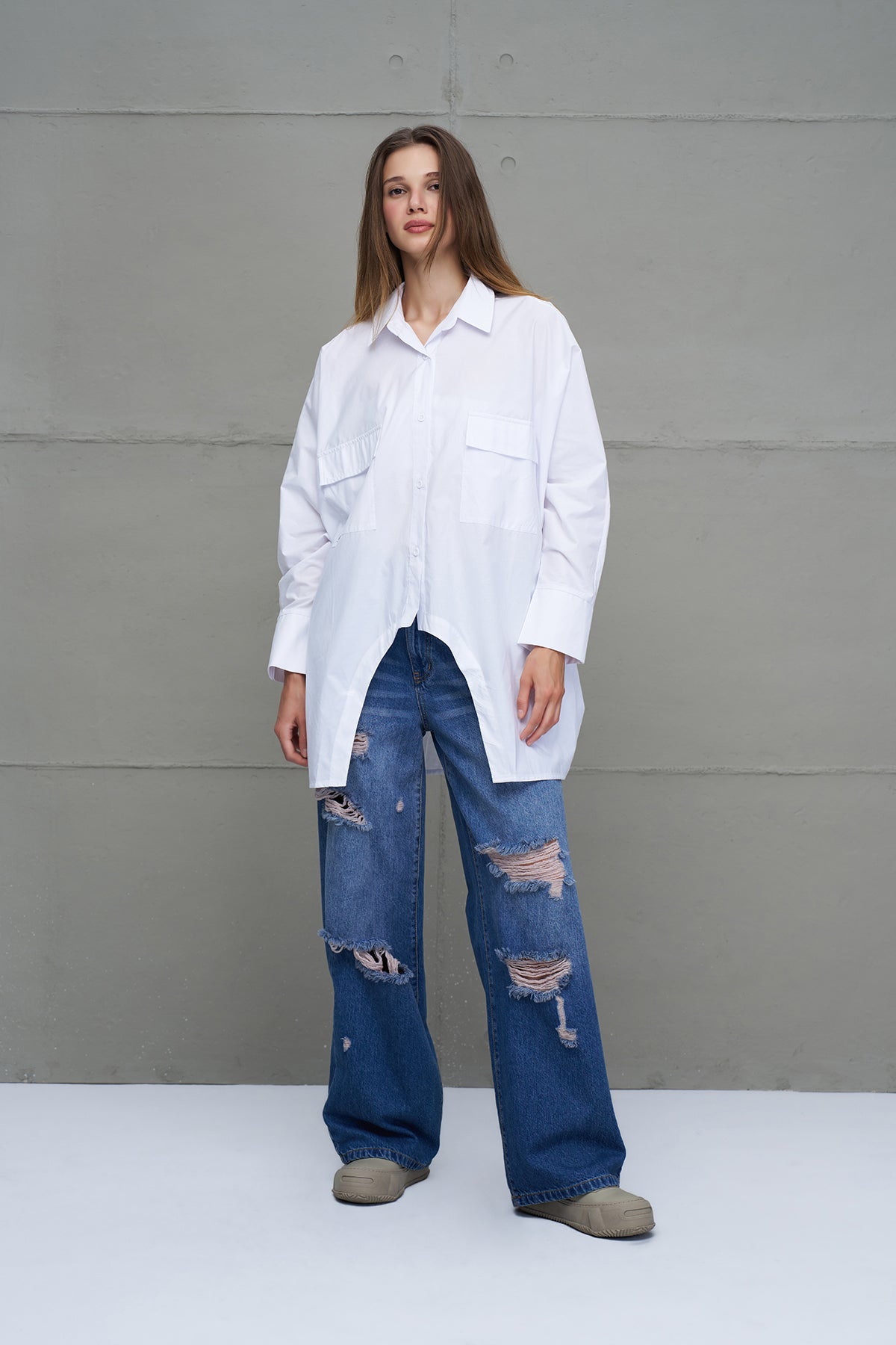 White Oversize Poplin Shirt 18179