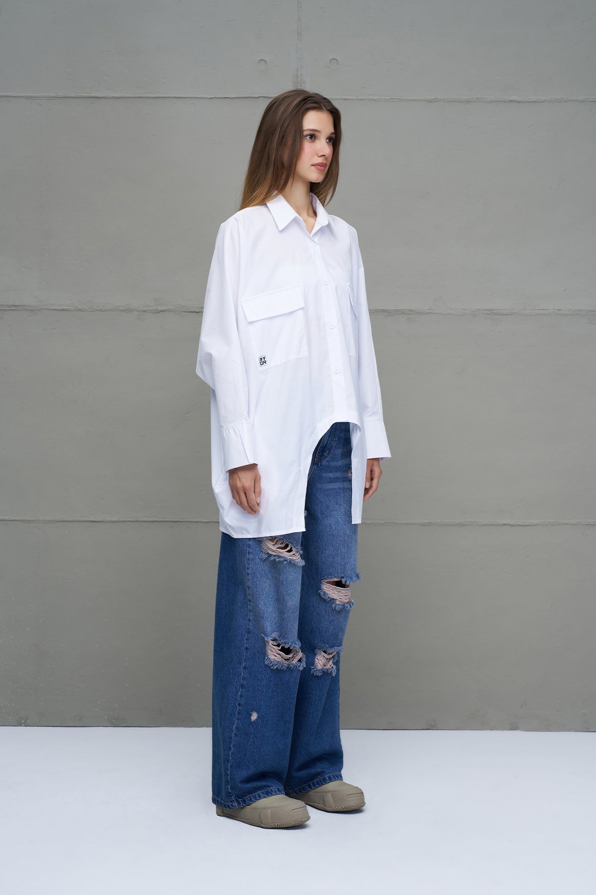 White Oversize Poplin Shirt 18179