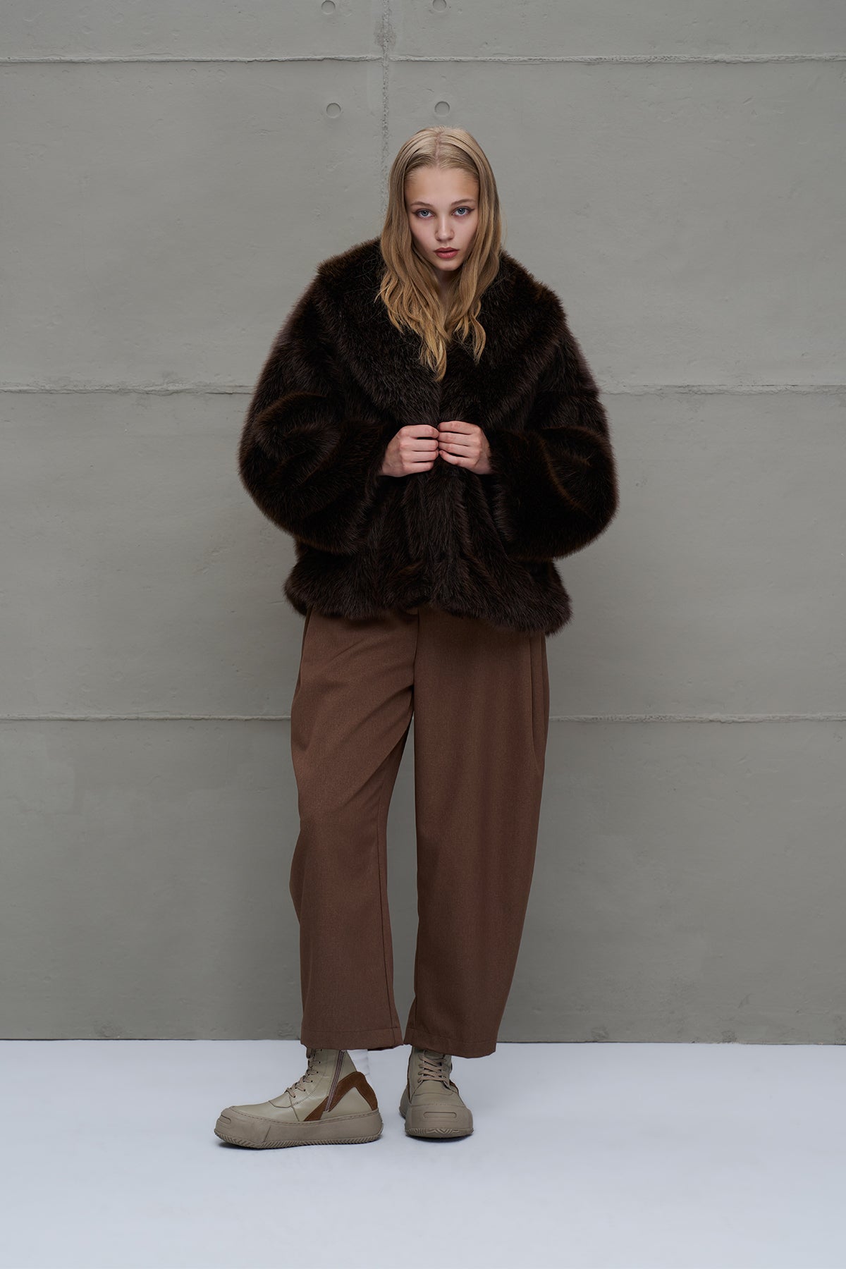 Brown Faux Fur Oversize Coat 18188