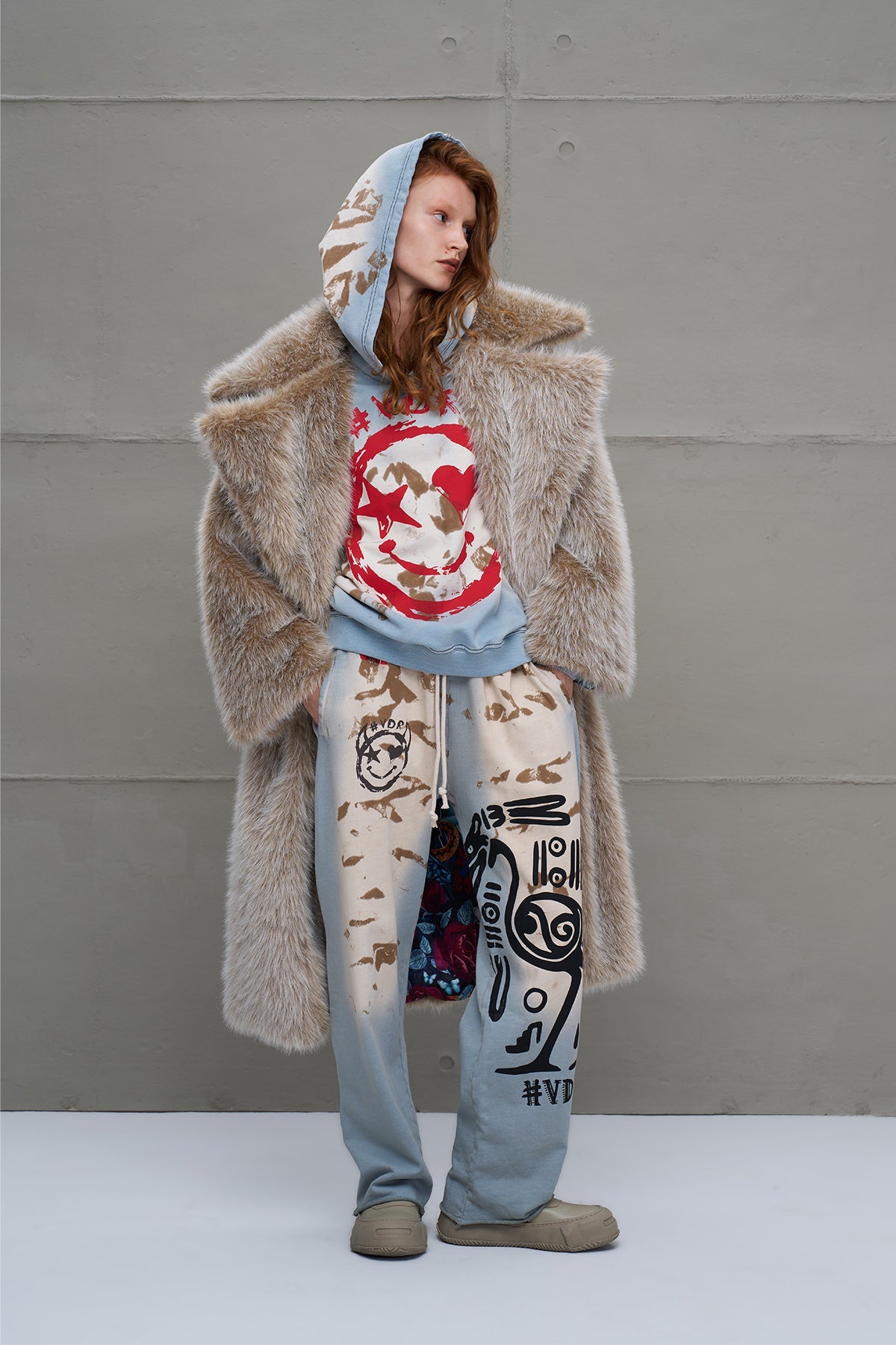 Beige Faux Fur Oversize Long Coat 18189