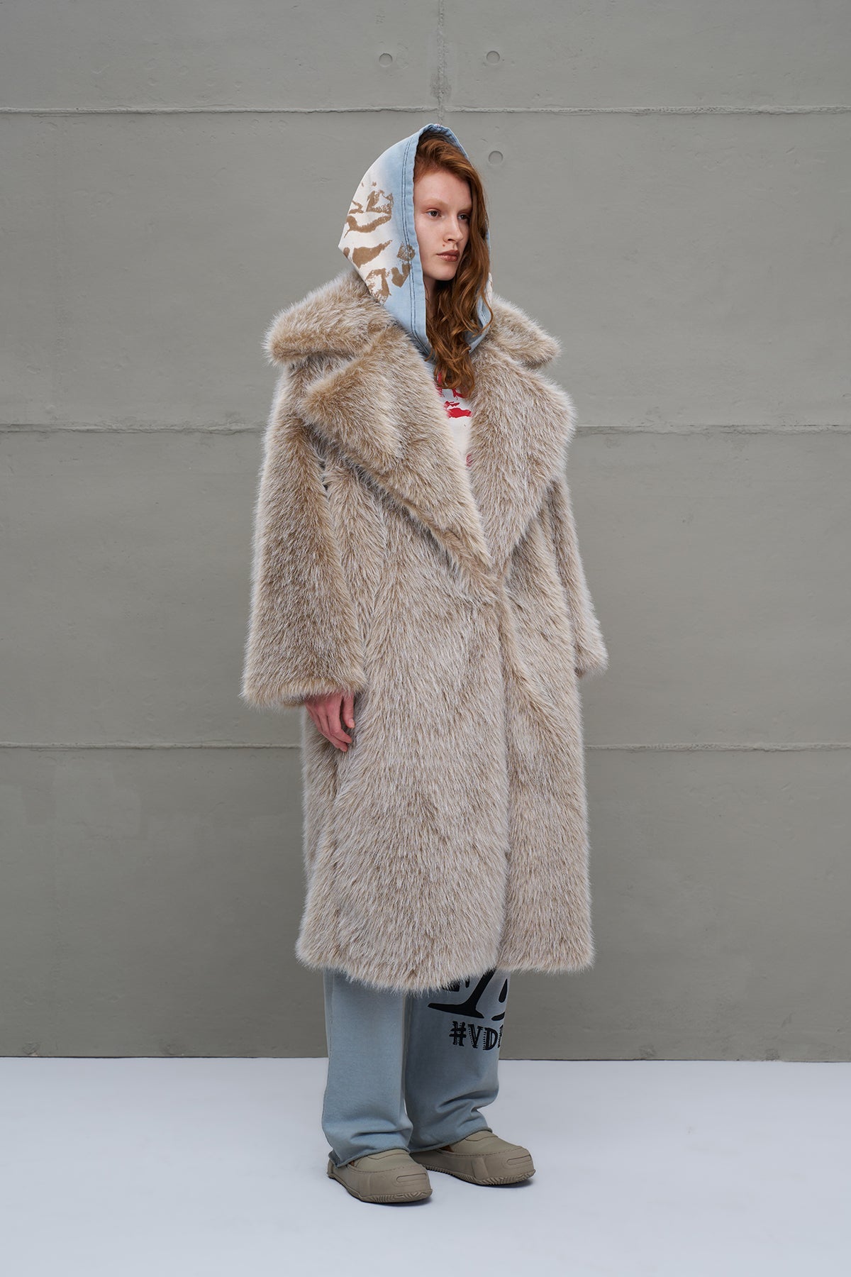 Beige Faux Fur Oversize Long Coat 18189