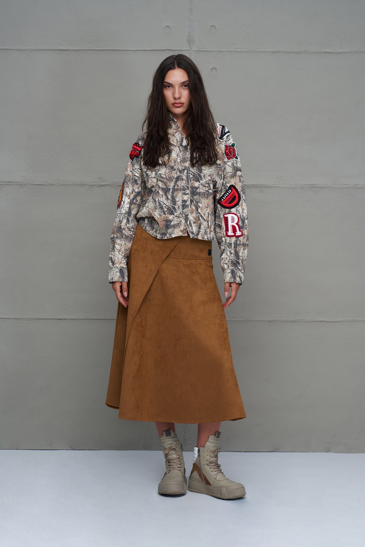 Brown Ruffled Midi Skirt 18208