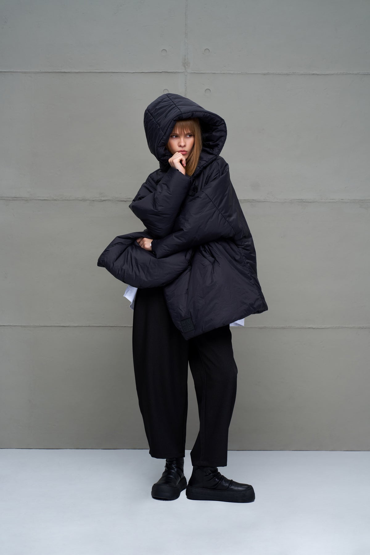 Black Asymmetric Oversize Puffer Coat 18256