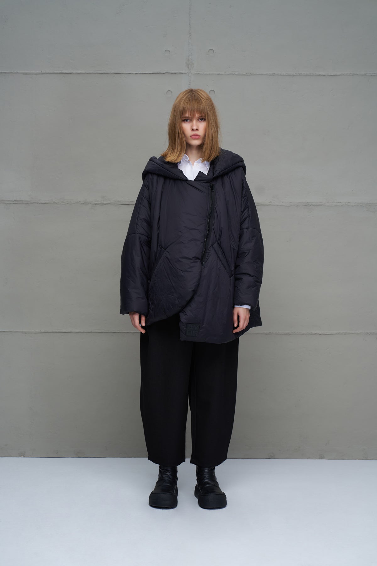 Black Asymmetric Oversize Puffer Coat 18256