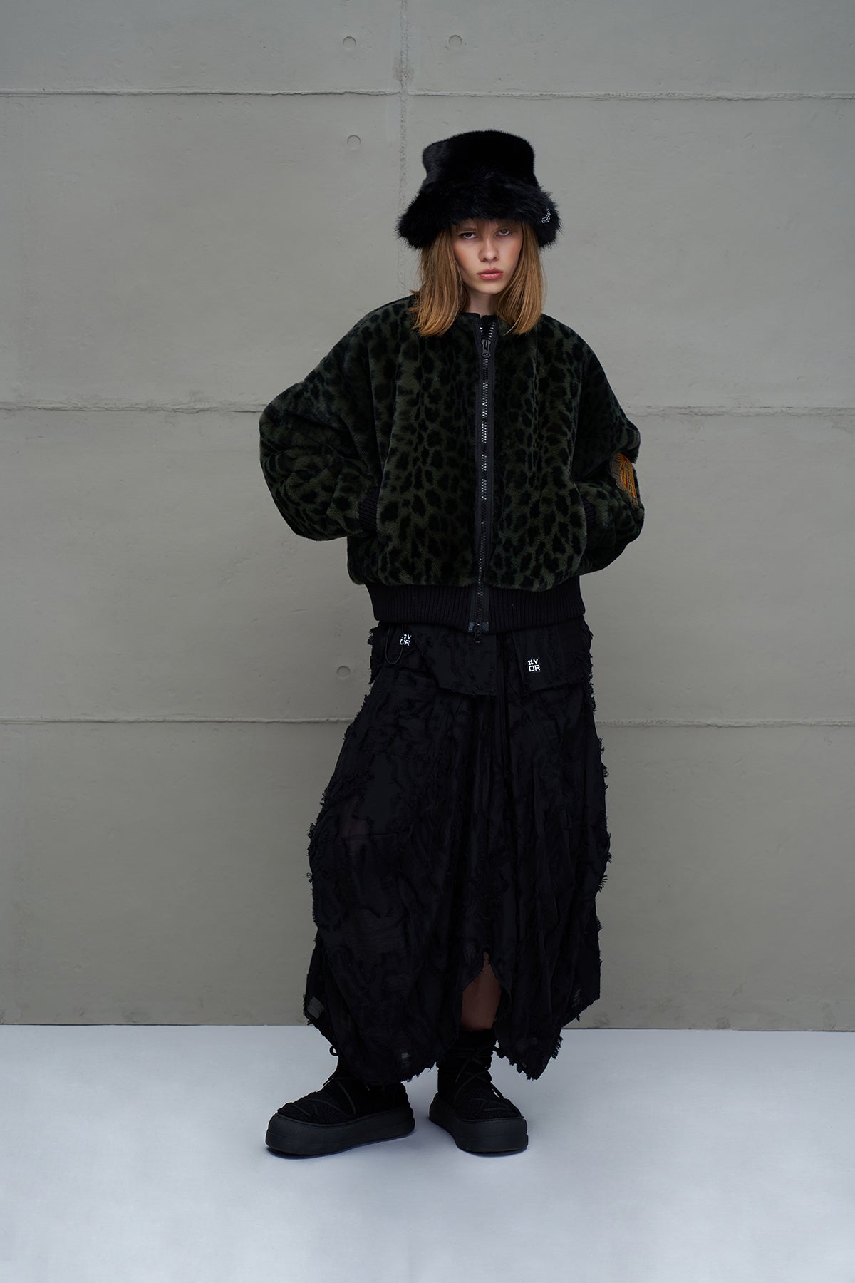 Green Black Leopard Print Oversize Pilot Jacket 18260