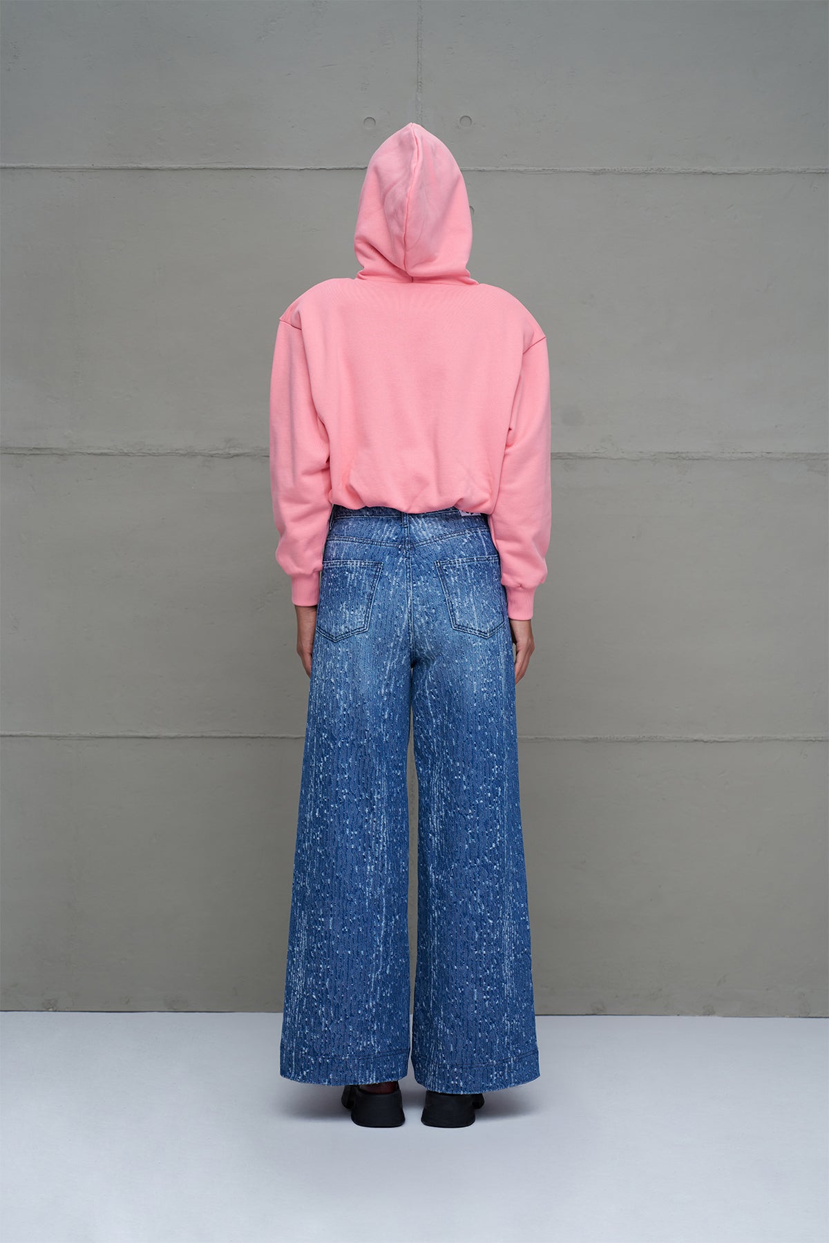 Blue Distressed Wide-leg Denim Trousers 18261