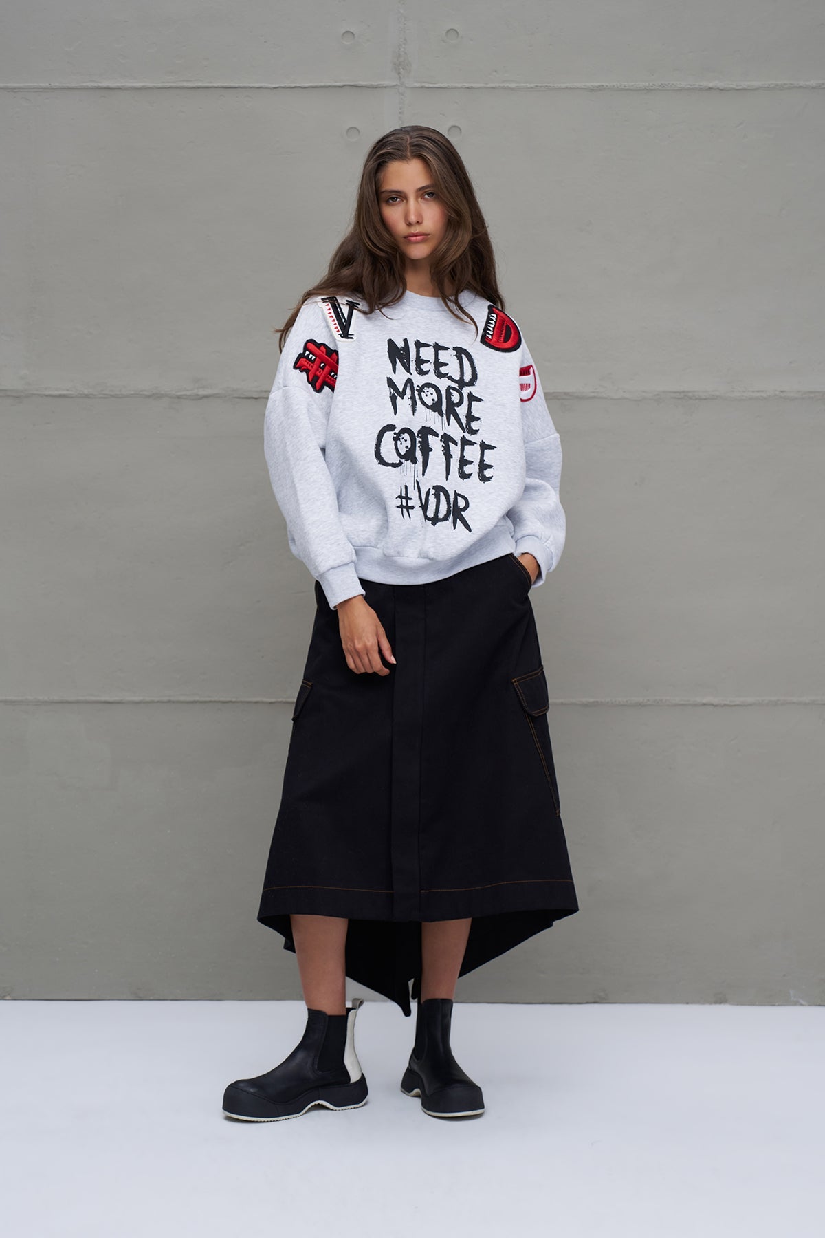 Grey Melange Slogan Oversize Sweatshirt 18262