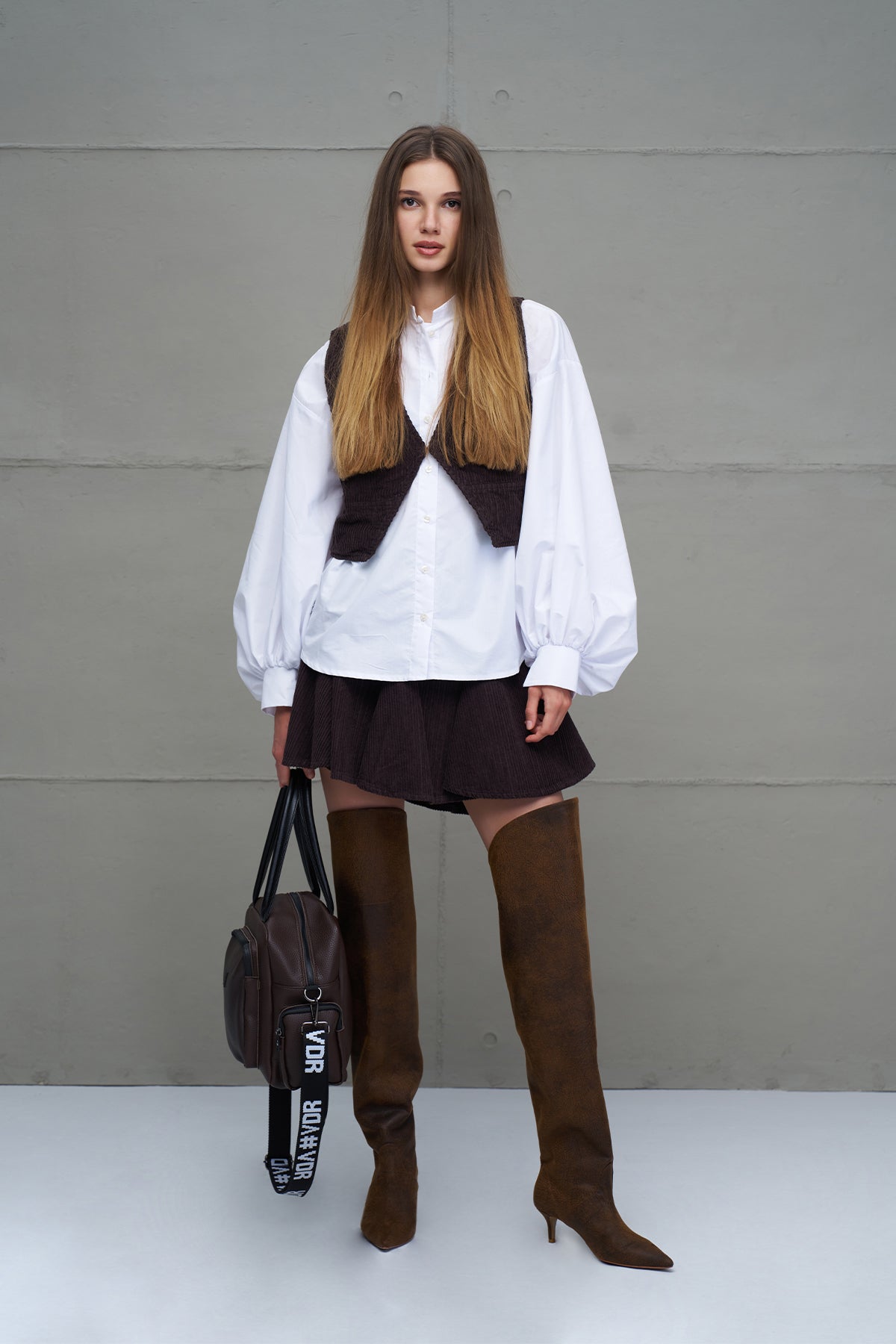 Brown Corduroy Pleated Mini Skirt 18268