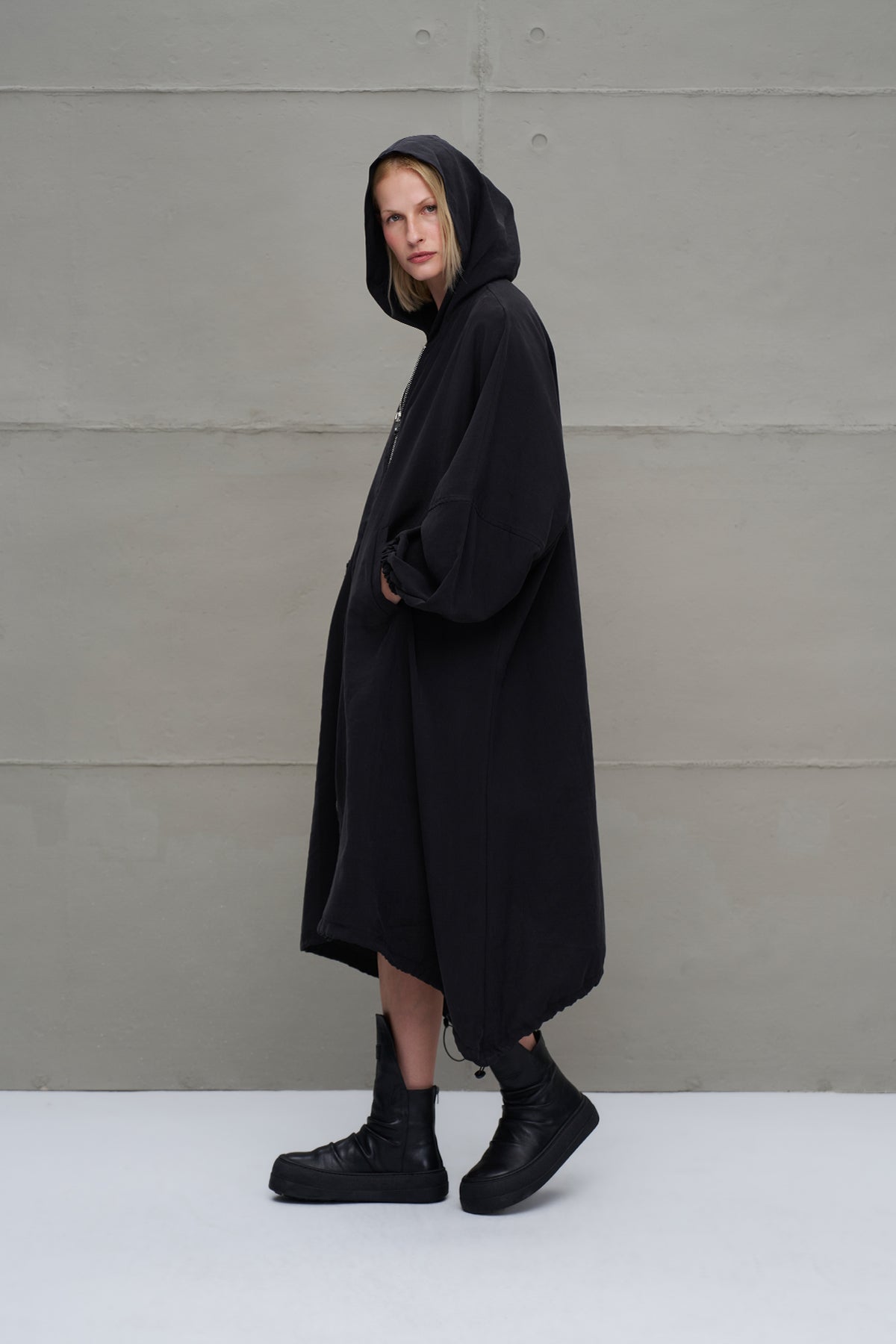 Black Hooded Asymmetric Oversize Long Dress 18274