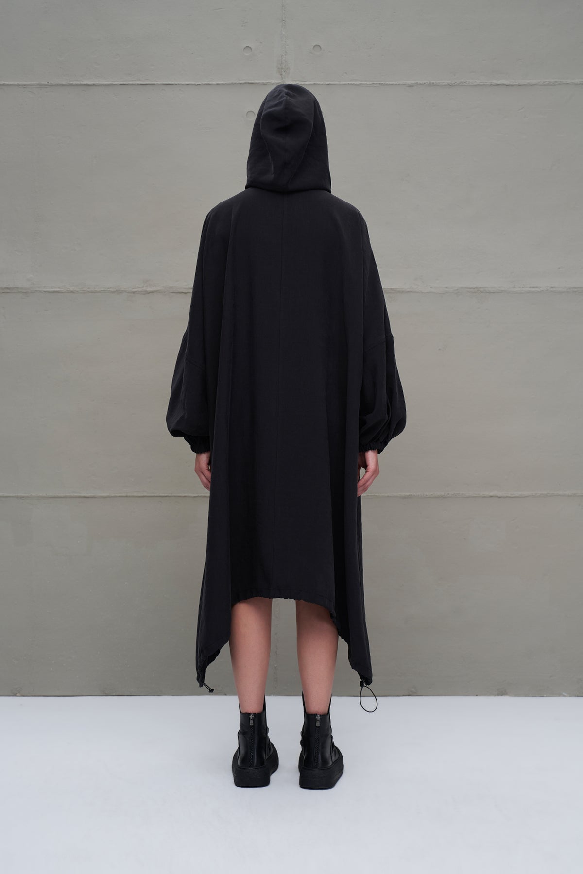 Black Hooded Asymmetric Oversize Long Dress 18274