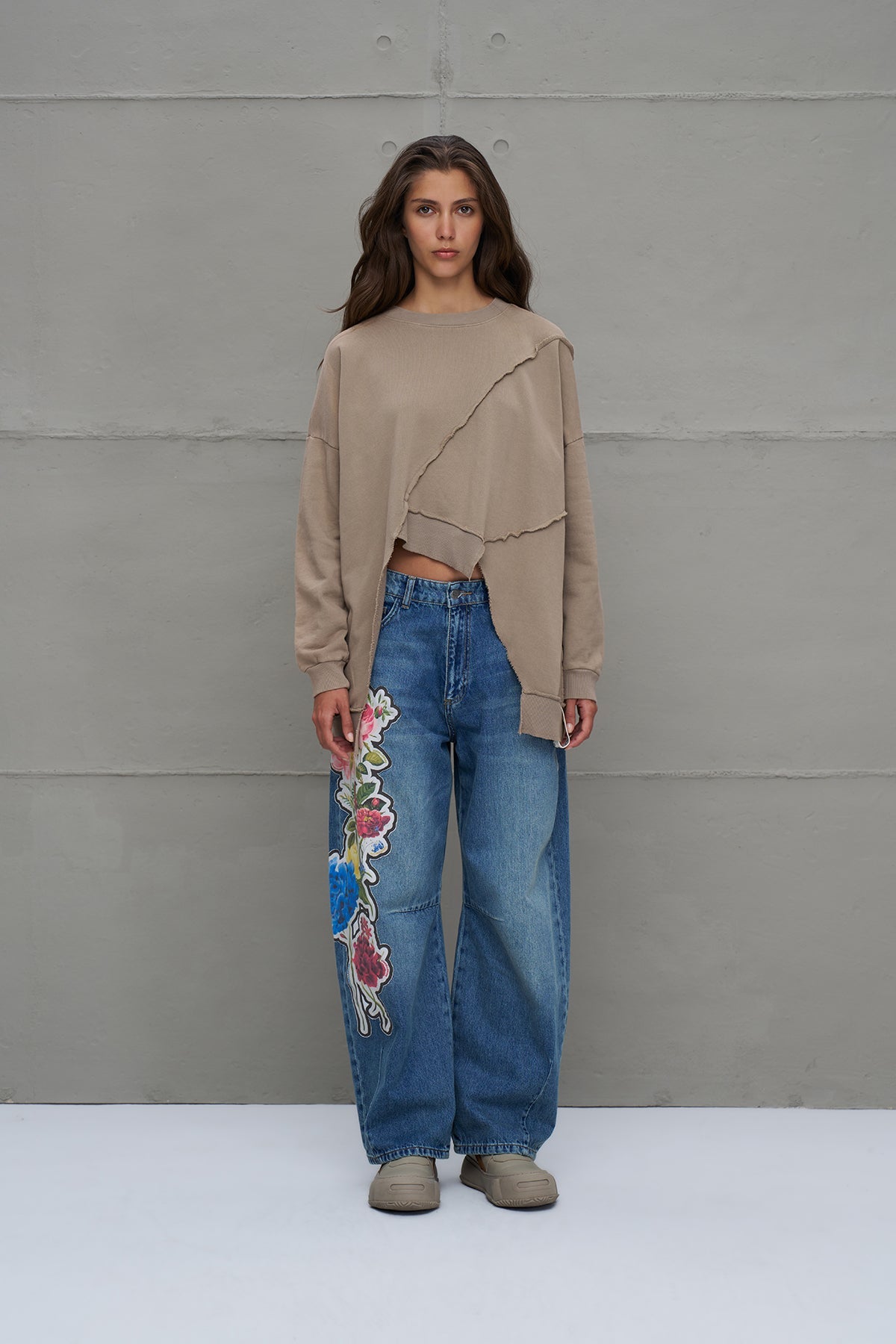 Blue Printed Denim Trousers 18284