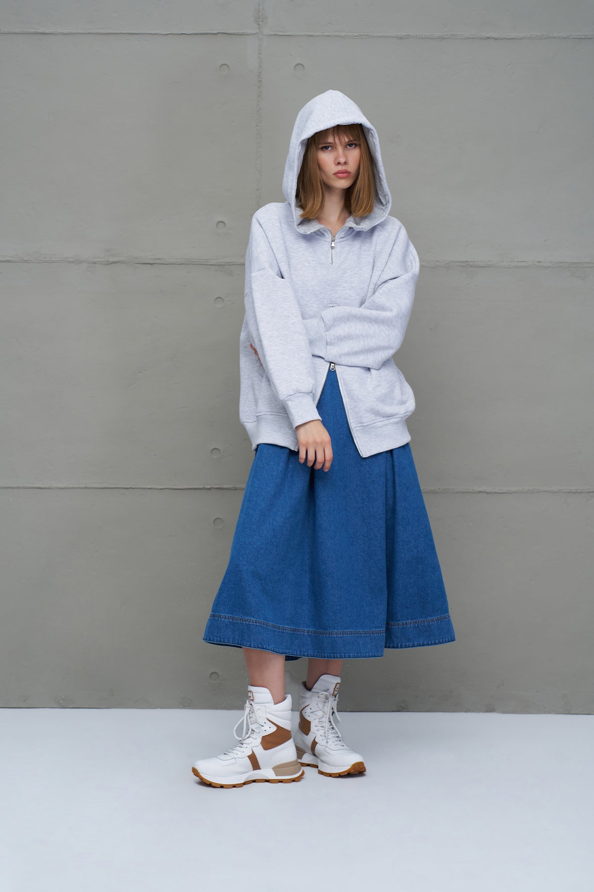 Grey Melange Zippered Oversize Sweatshirt 18285