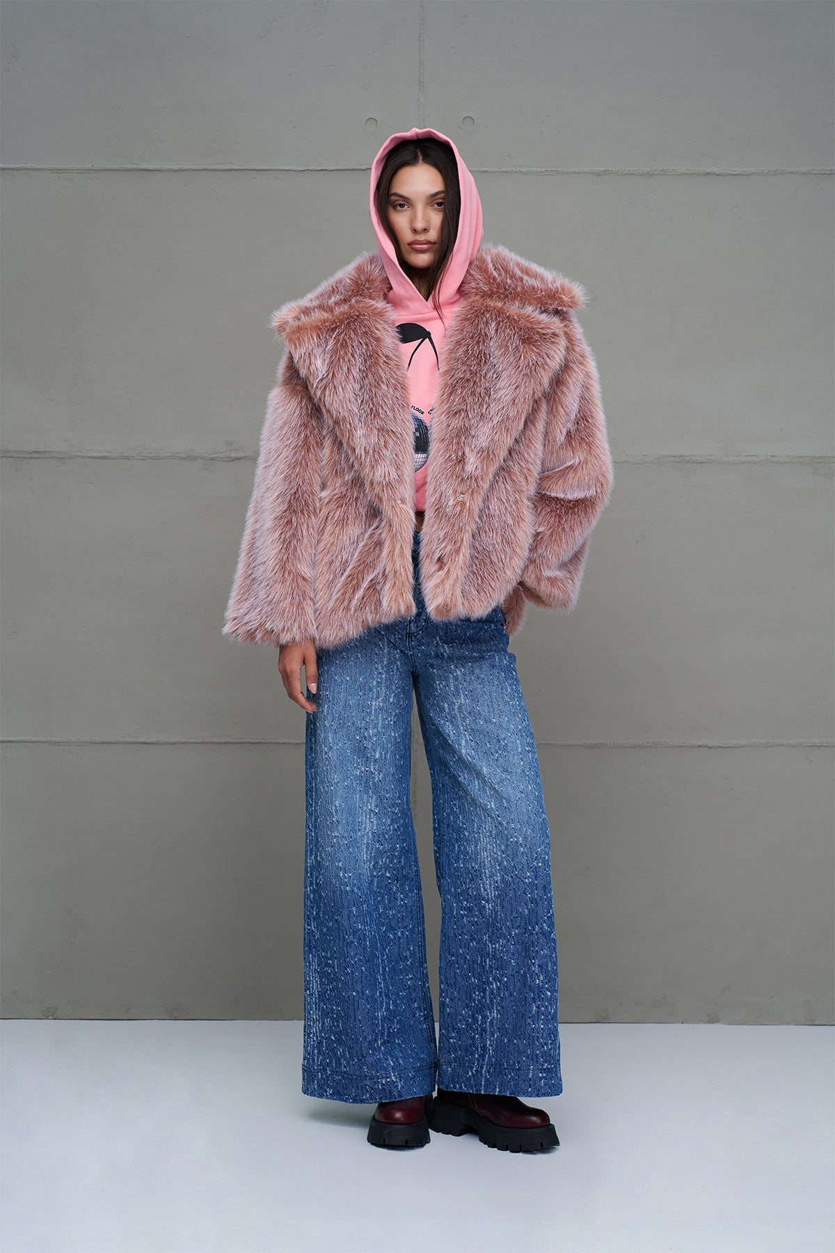 Pink Faux Fur Oversize Short Coat 18290
