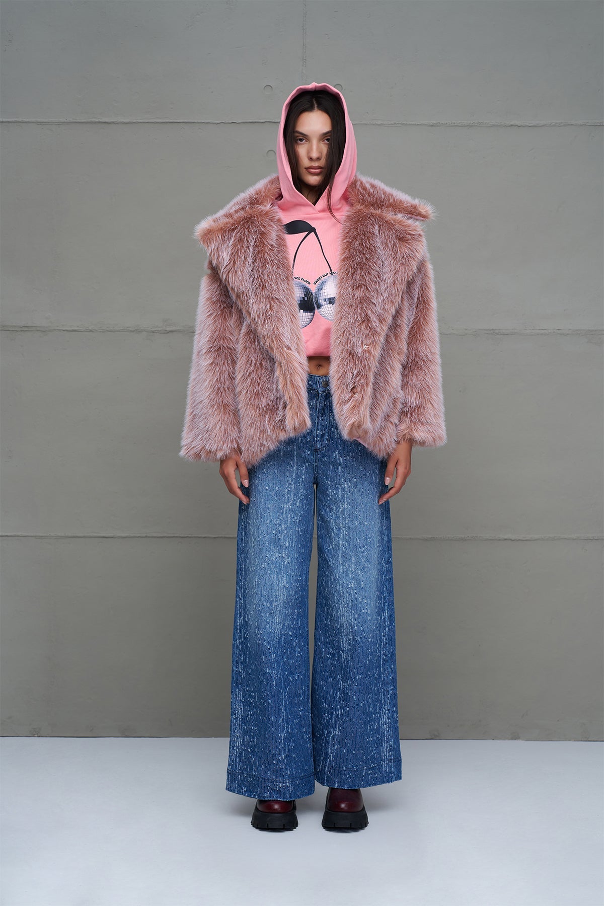 Pink Faux Fur Oversize Short Coat 18290